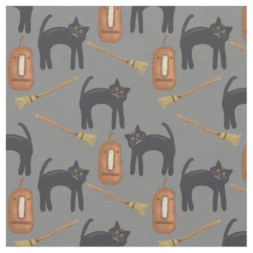 Halloween Cats, Gray Background, 56" Cotton Fabric