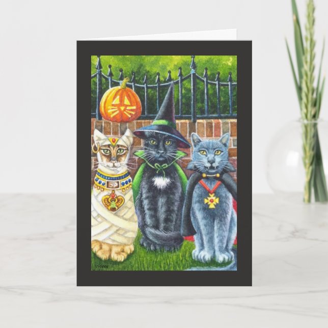 Halloween Cats in Costume Watercolor Art Card (Front)