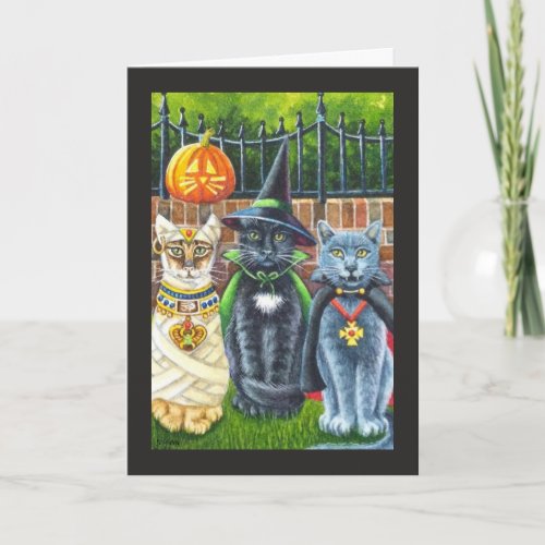 Halloween Cats in Costume Watercolor Art Card