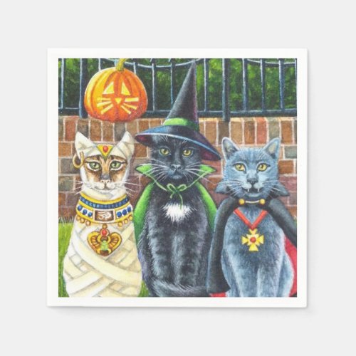 Halloween Cats in Costume Watercolor Art Napkins