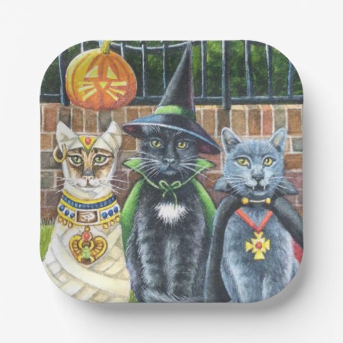 Halloween Cats in Costume Watercolor Art  Paper Plates