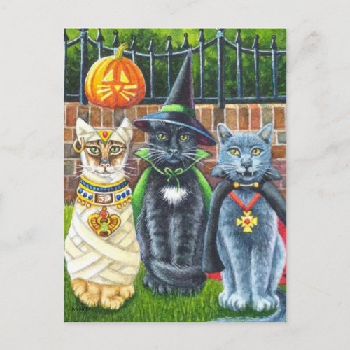 Halloween Cats in Costume Watercolor Art Postcard