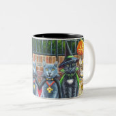 Halloween Cats in Costume Watercolor Art Two-Tone Coffee Mug (Front Right)