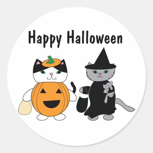 Halloween Cats in Costumes Classic Round Sticker (Front)