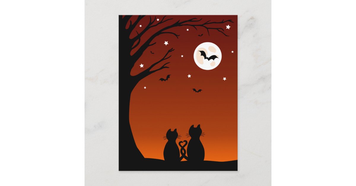 Halloween Cats Looking At The Moon Postcard | Zazzle
