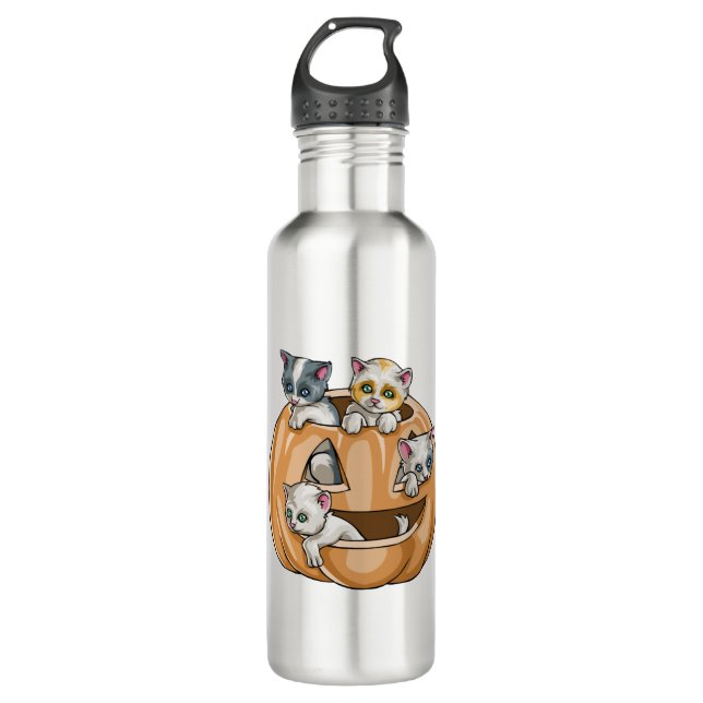 Halloween Cats Pumpkin Stainless Steel Water Bottle (Front)