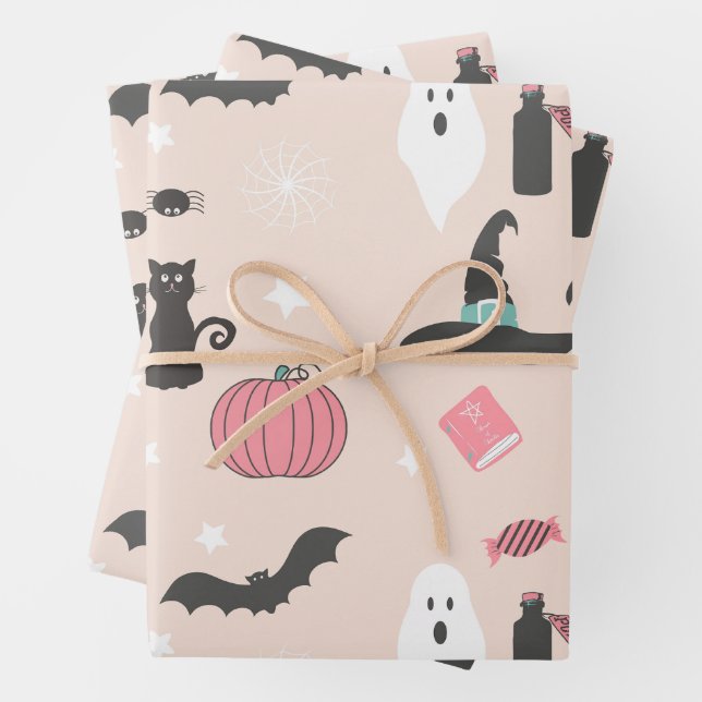 Halloween Cats, Pumpkins and Bats  Wrapping Paper Sheets (In situ)