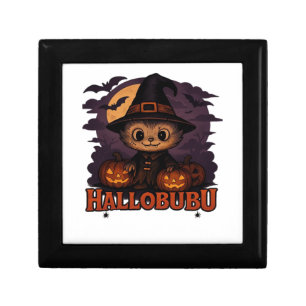 Halloween Cats Pumpkins Black Background Illus Gift Box