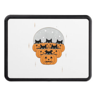 Halloween Cats Pumpkins Black Background Illus Hitch Cover