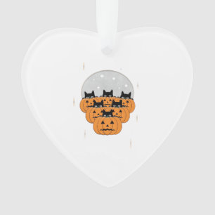Halloween Cats Pumpkins Black Background Illus Ornament