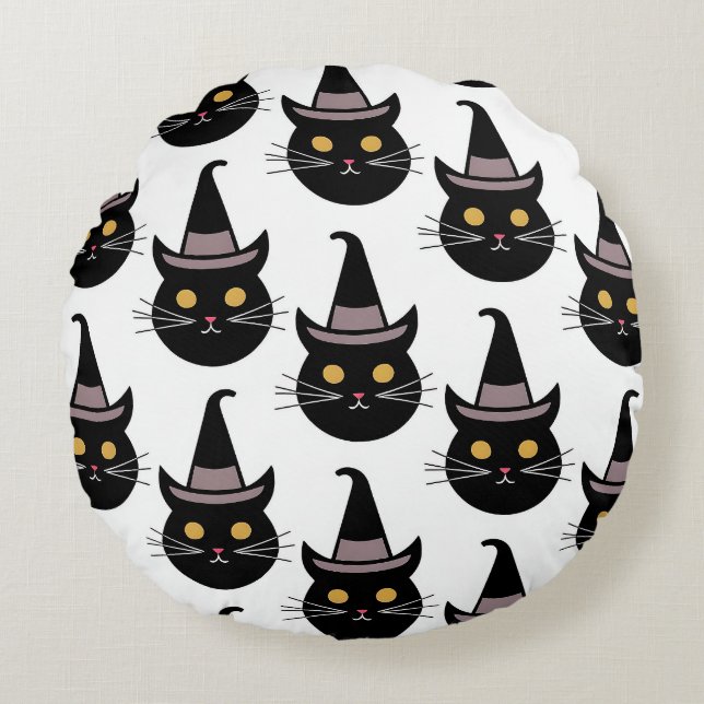 Halloween Cats Round Pillow (Front)