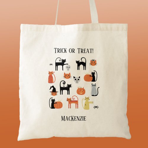 Halloween Cats Spooky Personalized Trick or Treat Tote Bag