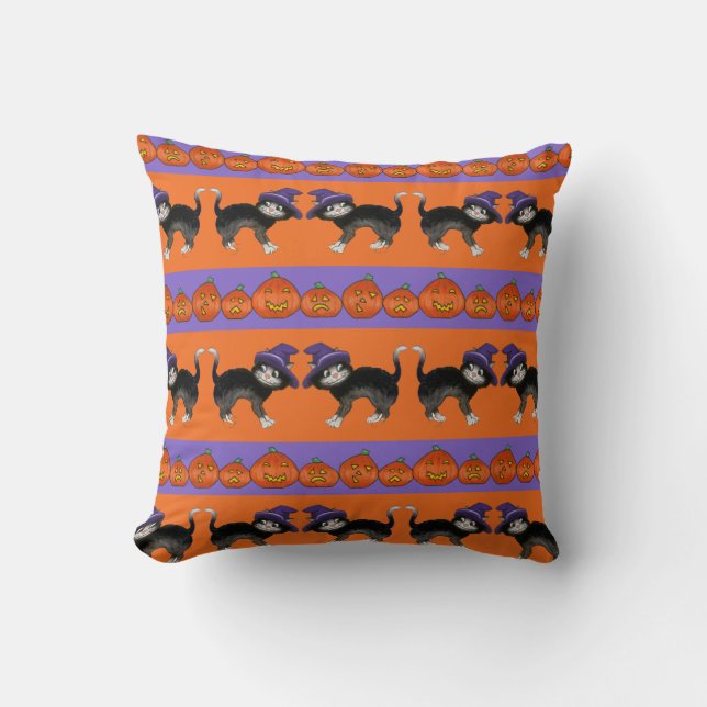 Halloween Cats Throw Pillow (Front)