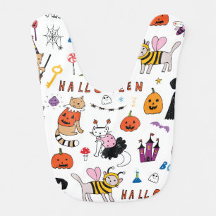 Halloween Cats Vintage Line Pattern Baby Bib