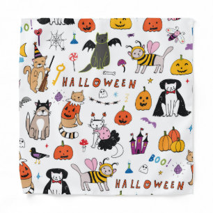 Halloween Cats Vintage Line Pattern Bandana