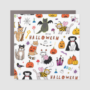 Halloween Cats Vintage Line Pattern Car Magnet