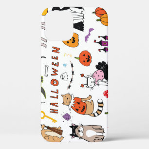 Halloween Cats Vintage Line Pattern iPhone 12 Case