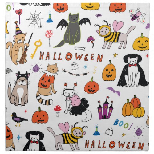 Halloween Cats Vintage Line Pattern Cloth Napkin