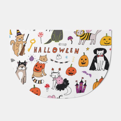 Halloween Cats Vintage Line Pattern Doormat