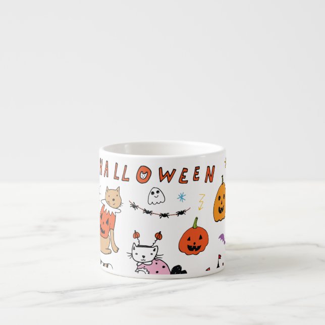 Halloween Cats Vintage Line Pattern Espresso Cup (Front)