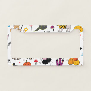 Halloween Cats Vintage Line Pattern License Plate Frame
