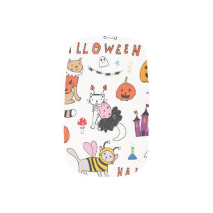 Halloween Cats Vintage Line Pattern Minx Nail Art