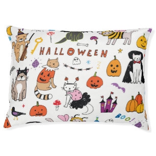 Halloween Cats Vintage Line Pattern Pet Bed