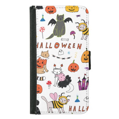 Halloween Cats Vintage Line Pattern Samsung Galaxy S5 Wallet Case