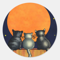 Halloween Cats Watch the Moon - Vintage Style Classic Round Sticker