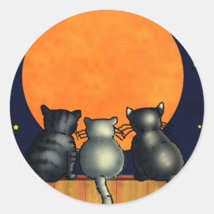 Halloween Cats Watch the Moon - Vintage Style Classic Round Sticker