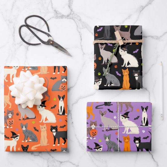 Halloween Cats Wrapping Paper Sheets (Front)