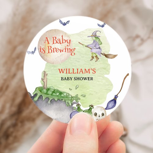 Halloween Cauldron Baby is Brewing Shower  Classic Round Sticker