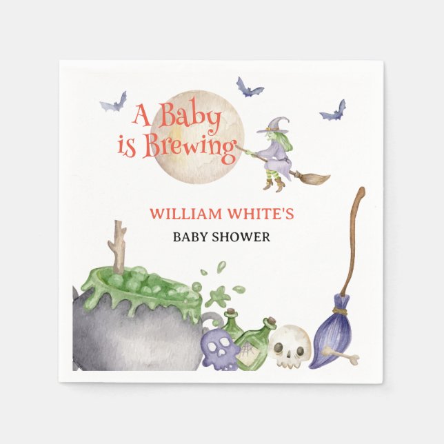 Halloween Cauldron Baby is Brewing Shower Napkins (Front)