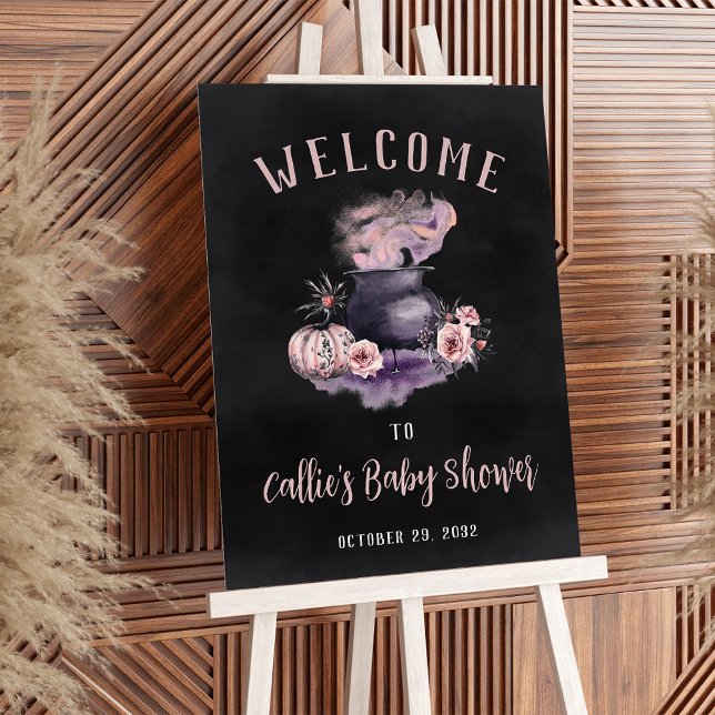 Halloween Cauldron Baby Shower Welcome Sign (Halloween theme baby shower welcome sign)