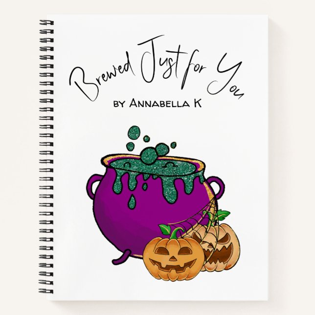 Halloween Cauldron Custom Name Homemade Notebook (Front)