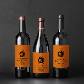 Halloween cauldron funny orange personalized wine label