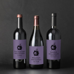 Halloween cauldron funny purple potion wine label