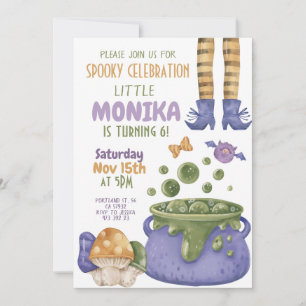 Halloween Cauldron Purple Witch Birthday Invitation