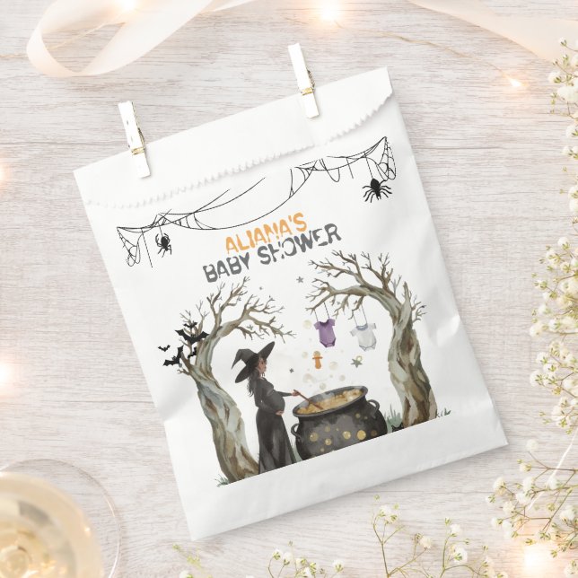 Halloween Cauldron Spooky Black Witch Baby Shower  Favor Bag (Clipped)
