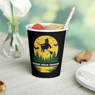 Halloween Caution Witch Crossing Flying Broomstick Paper Cups