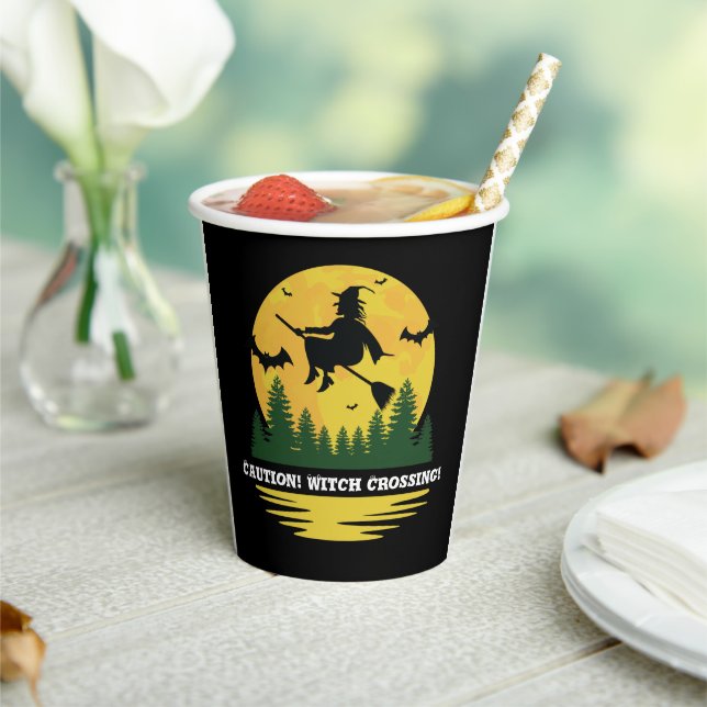 Halloween Caution Witch Crossing Flying Broomstick Paper Cups (Insitu)