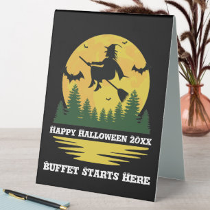 Halloween Caution Witch Crossing Flying Broomstick Table Tent