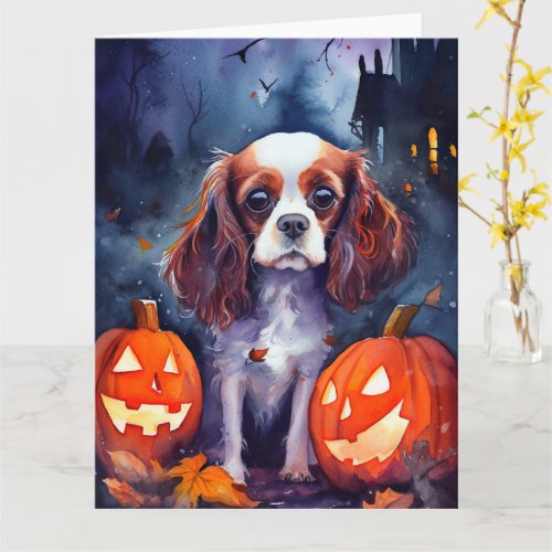 Halloween Cavalier King Charles Spaniel Pumpkins Card