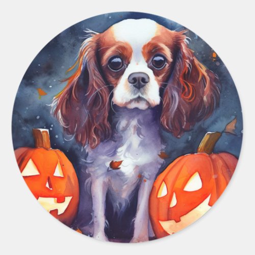 Halloween Cavalier King Charles Spaniel Pumpkins Classic Round Sticker