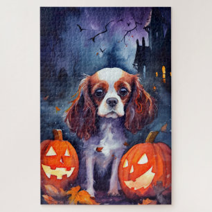 Halloween Cavalier King Charles Spaniel Pumpkins Jigsaw Puzzle
