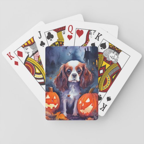 Halloween Cavalier King Charles Spaniel Pumpkins Poker Cards