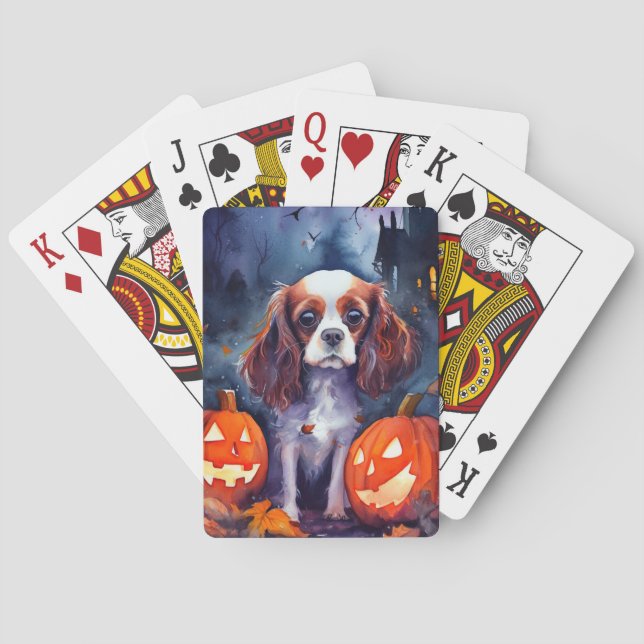 Halloween Cavalier King Charles Spaniel Pumpkins Poker Cards (Back)