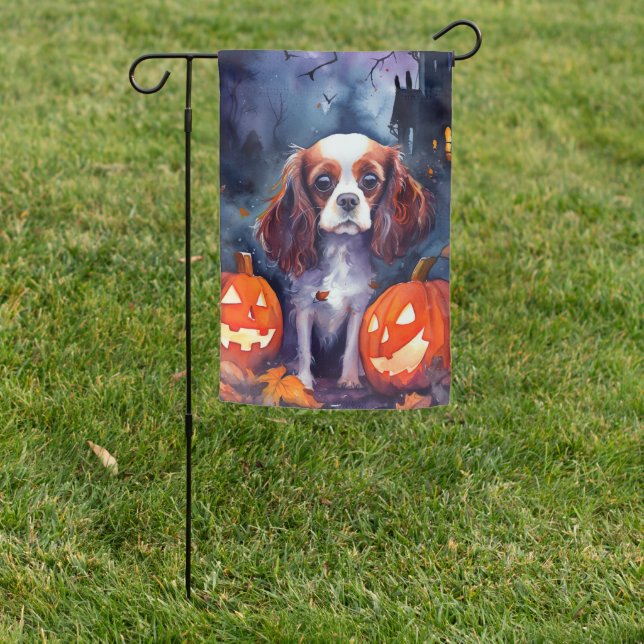 Halloween Cavalier King Charles Spaniel Pumpkins T Garden Flag (In SItu)