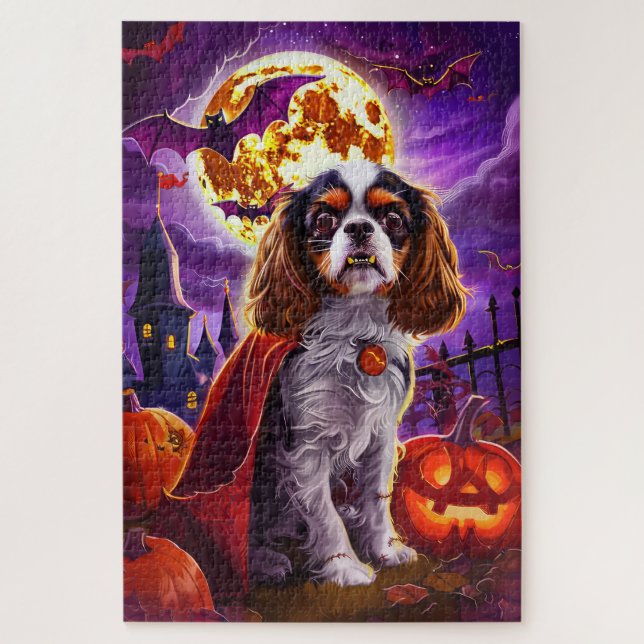 Halloween Cavalier King Vampire Pumpkins Scary Jigsaw Puzzle (Vertical)