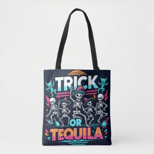 Halloween celebration with skeleton and guitar tote bag